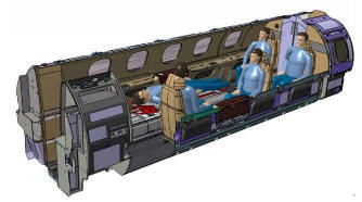 Cabina del jet Phenom 300 configurada para transporte aerom?ico para Amil Assist?cia M?ica